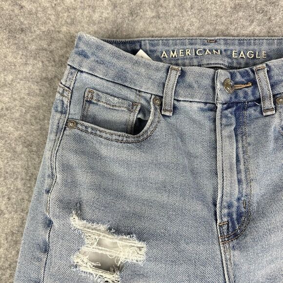 American Eagle Curvy Mom Jeans Womens 00R Med Wash Shark Bite Hem Stretch Denim - Picture 3 of 16